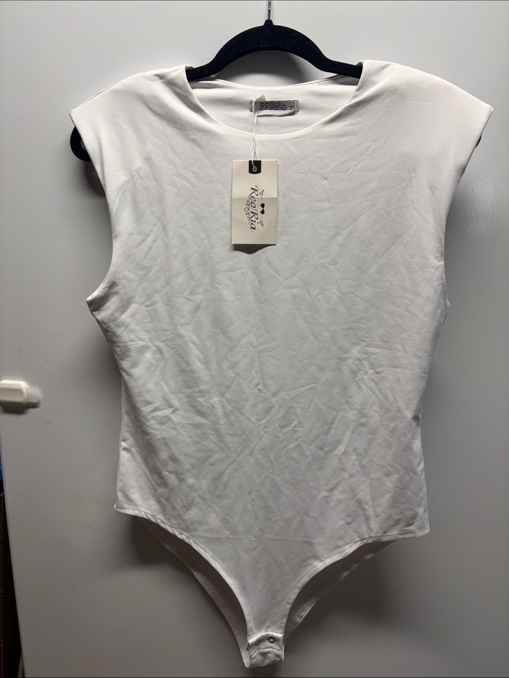 ReoRia White Cap Sleeve Bodysuit with Snap Closure